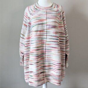 Lou & Grey Loft Oversized Sweater Pink Cream Stripe Hi-Low Hem Size L/XL